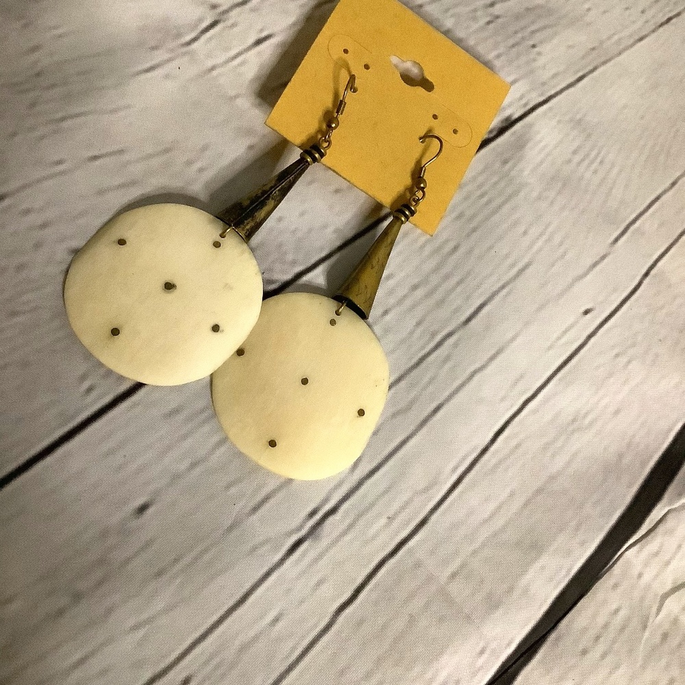 Bone and Brass Horn Earrings